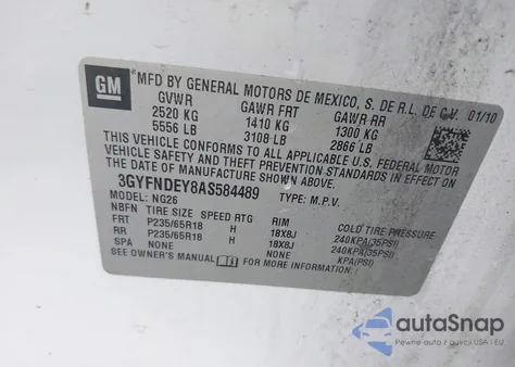 2010 Cadillac Srx Luxury Collection from USA, damaged, VIN 3GYFNDEY8AS584489